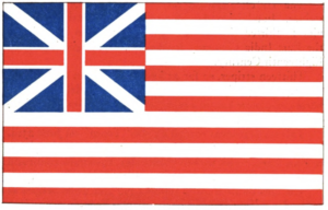 Grand Union or Cambridge flag with 13 stripes and Union Jack