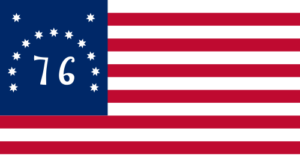 graphic representation of the Bennington Flag with 13 stripes and 76 in the blue field